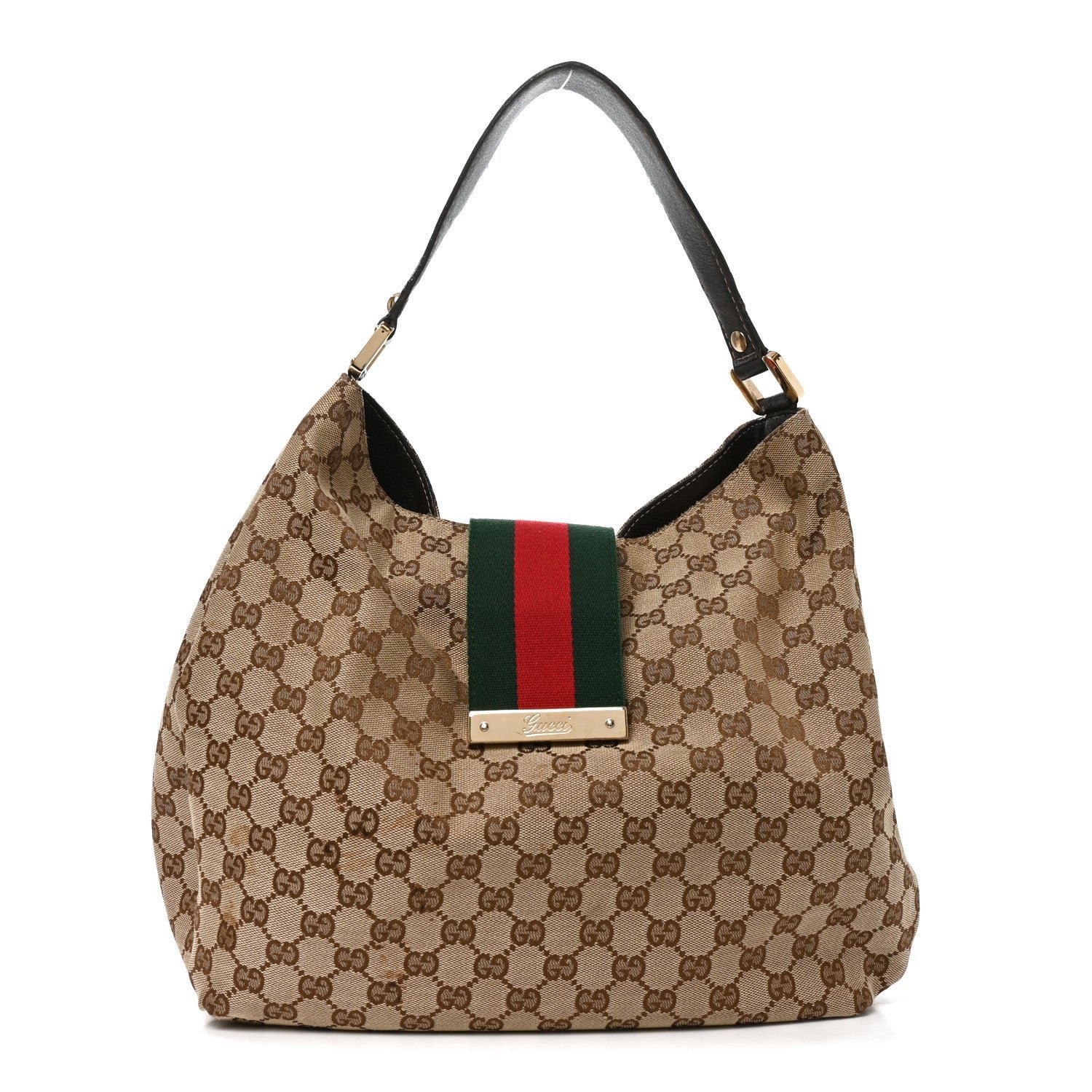 Gucci Monogram Large New Ladies Web Hobo Dark Brown