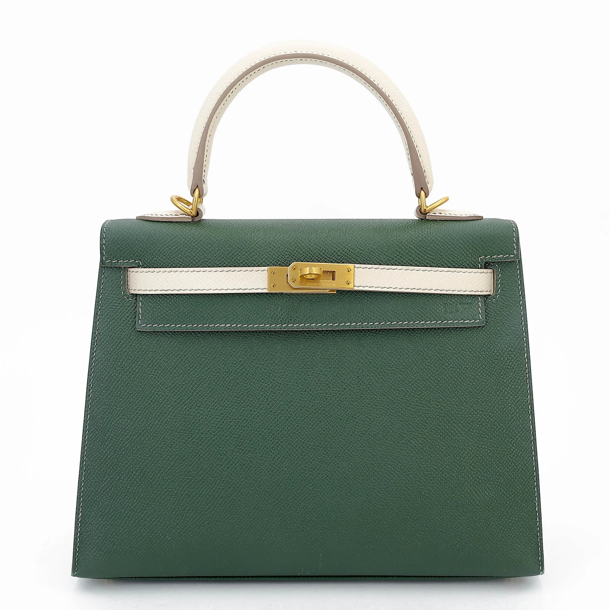 Hermes Special Order Kelly 25 Sellier HSS Vert Anglais (2Q) Craie (10) Epsom Brushed Gold hardware X (2016)