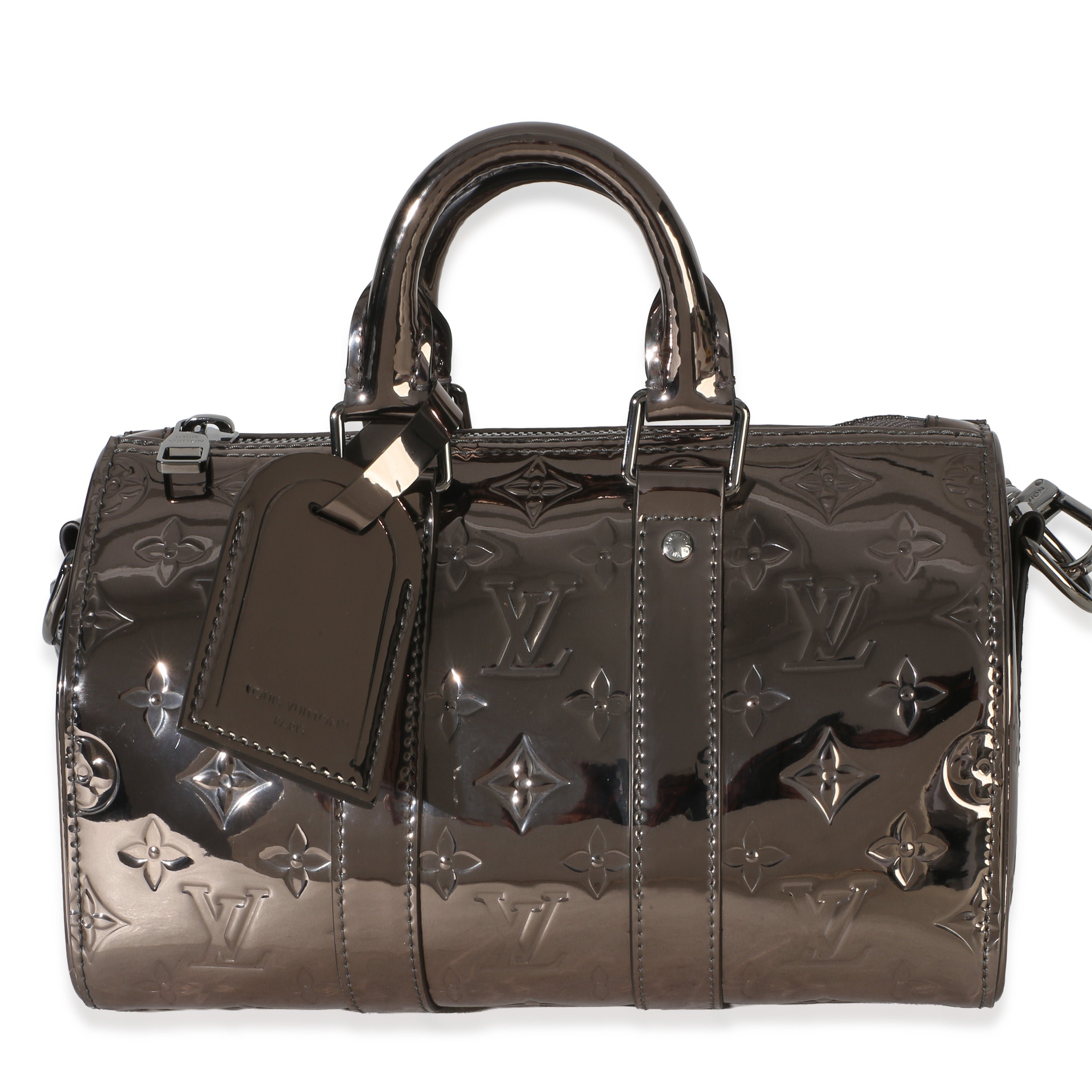 Gunmetal Mirror Monogram Heritage Keepall Bandouliere 25