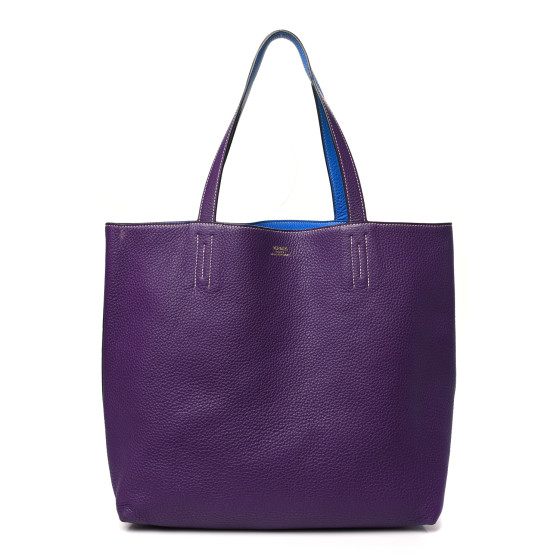 Hermes Taurillon Clemence Double Sens 36 Reversible Tote Bleu Zanzibar Ultraviolet