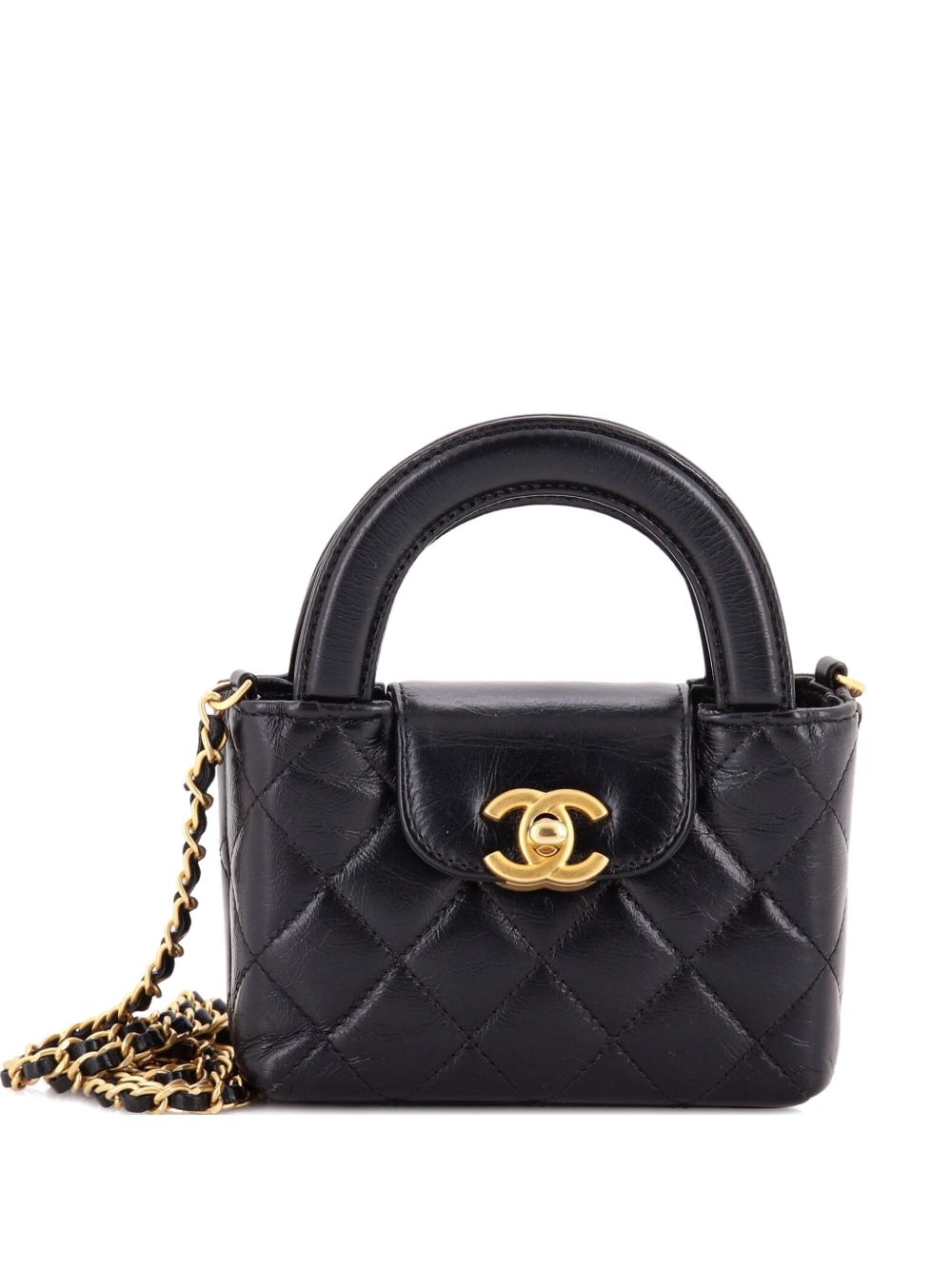 Kelly Top Handle Shopping Bag Quilted Shiny Aged Calfskin Nano crossbody bag