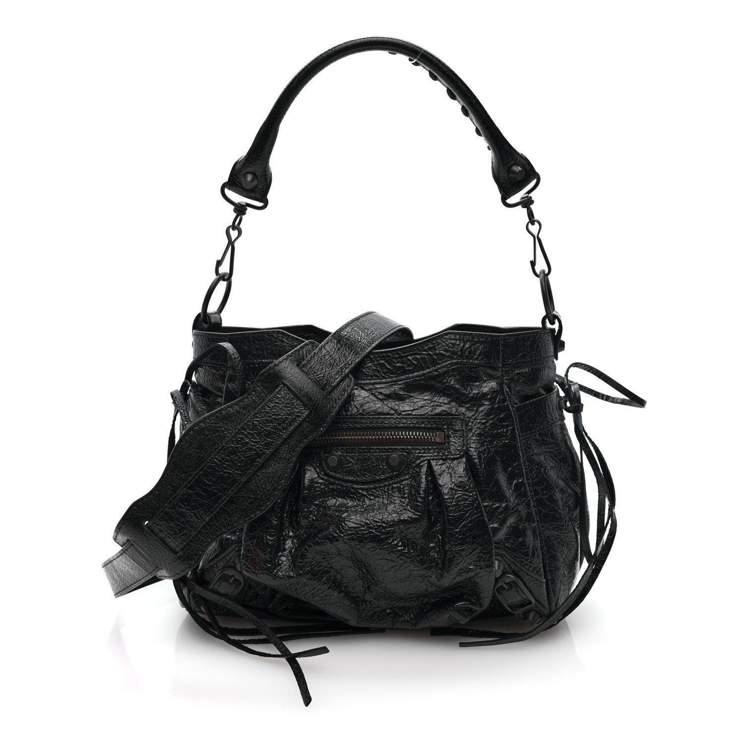 Balenciaga Agneau Arena Classic Hardware Small Le City Bucket Bag Black