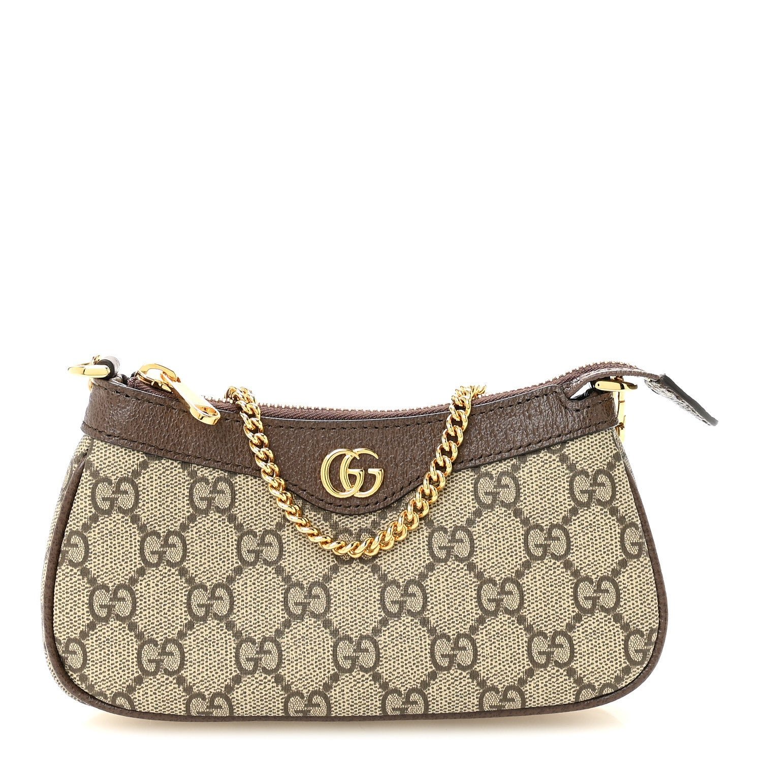 Gucci GG Supreme Monogram Textured Dollar Calfskin Mini Ophidia Chain Bag Beige Ebony