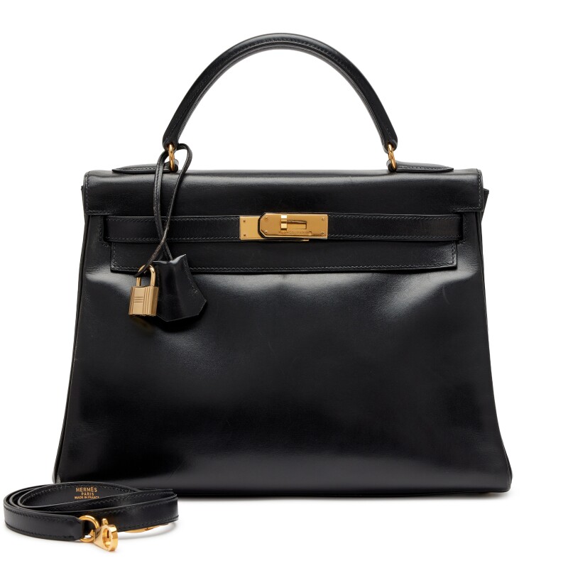 Hermes Vintage Black Box Calf Kelly 32 Retourne Gold Hardware, 1994
