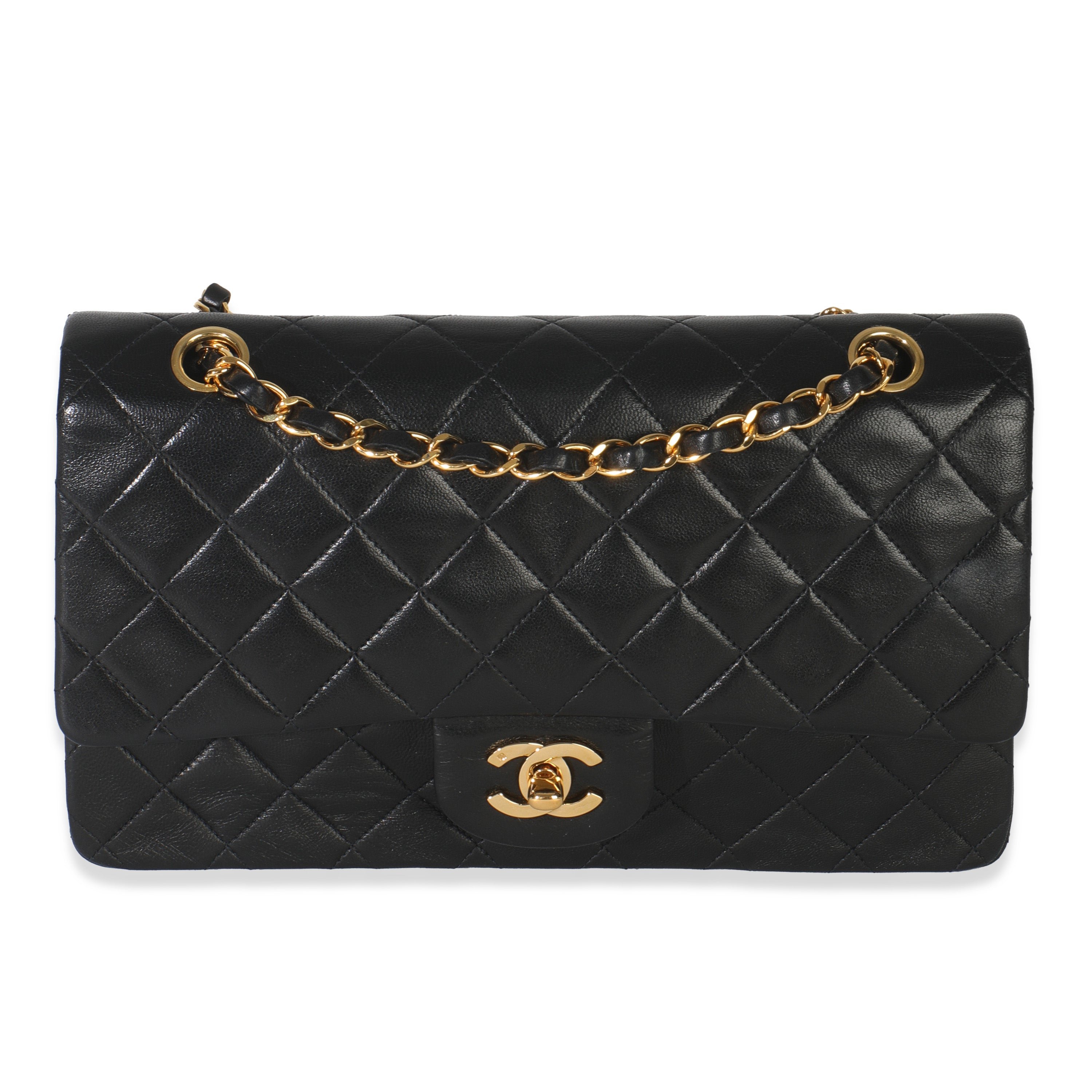 Chanel Vintage 24K Black Quilted Lambskin Medium Classic Flap Bag