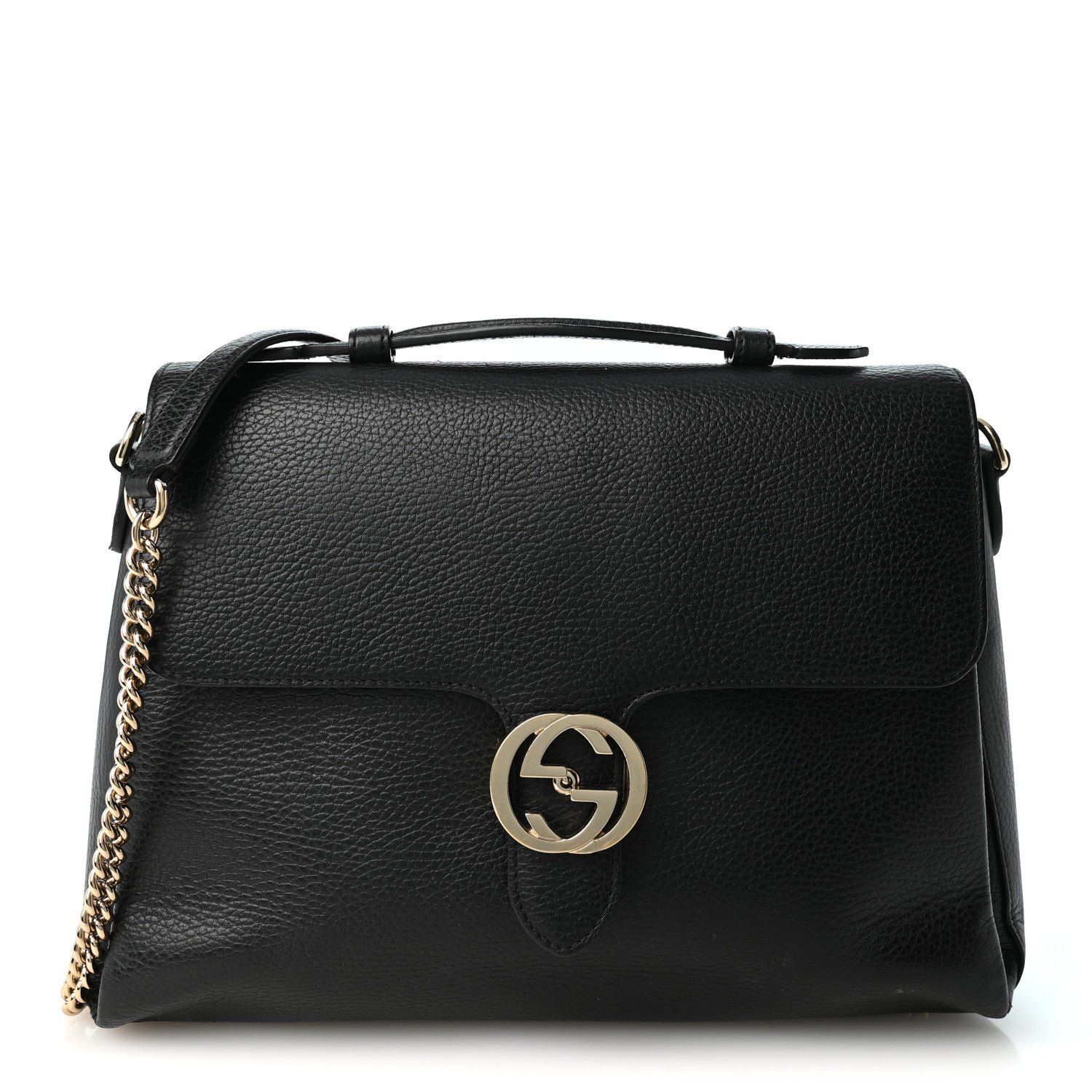 Gucci Dollar Calfskin Medium Interlocking G Top Handle Shoulder Bag Black