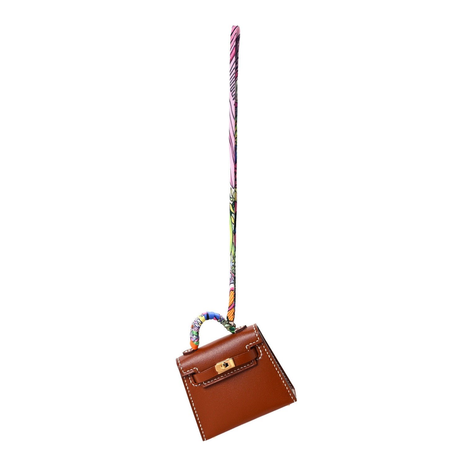 Hermes Tadelakt Mini Kelly Twilly Bag Charm Fauve