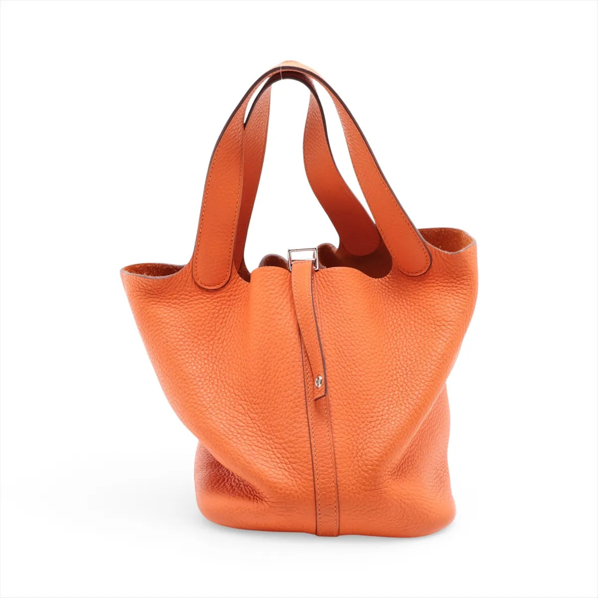 Hermès Picotin Lock 22 MM Taurillon Clemence Orange Silver Metal Fittings