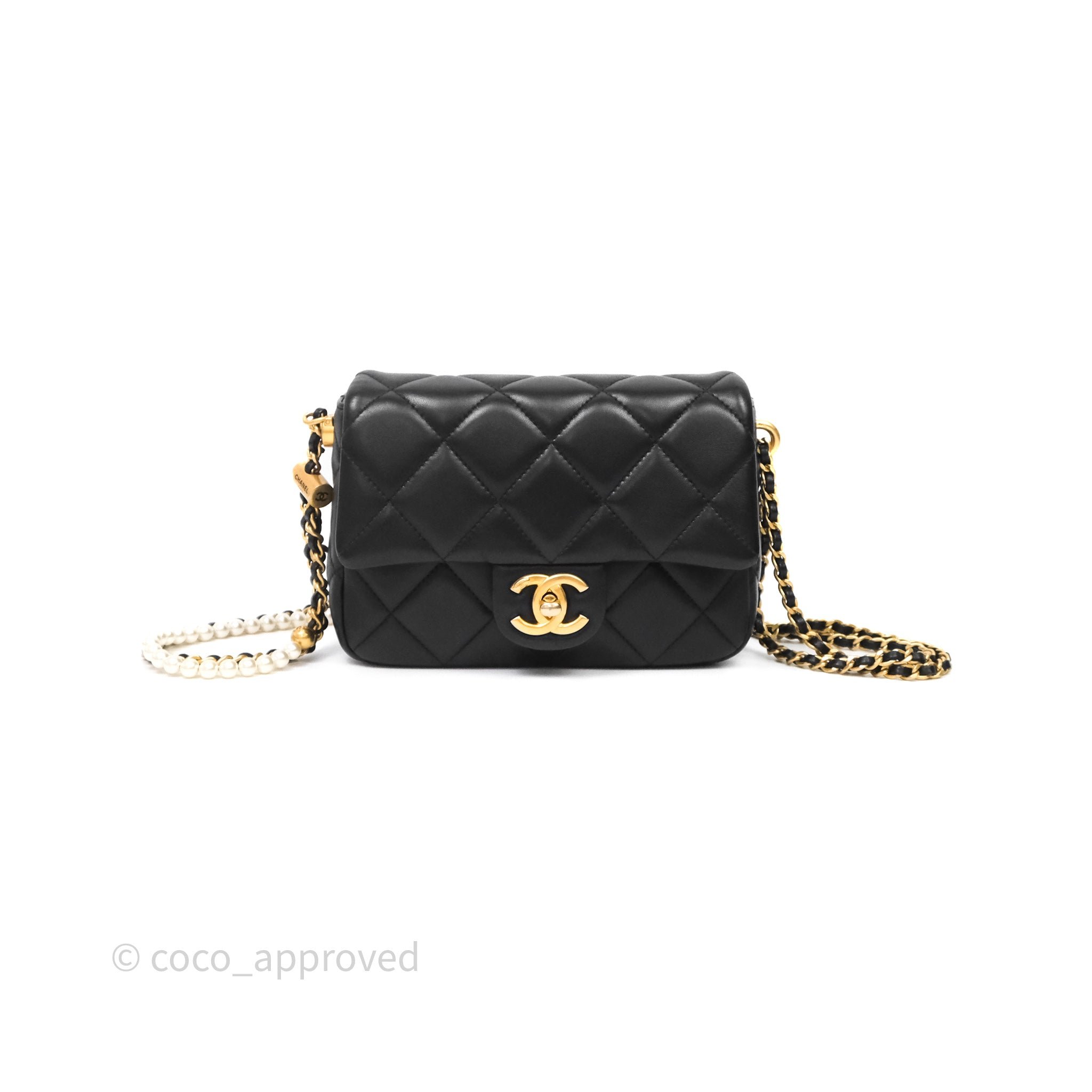 Chanel My Perfect Mini With Pearl Quilted Black Lambskin Aged Gold Hardware