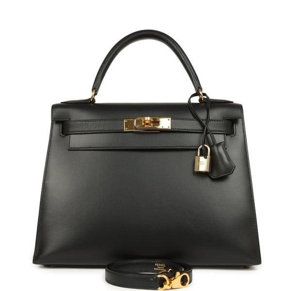 Hermes Vintage Hermes Kelly Sellier 28 Black Chamonix Gold Hardware