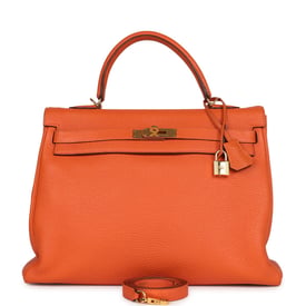 Hermes Pre-owned Hermes Kelly Retourne 35 Orange Togo Gold Hardware