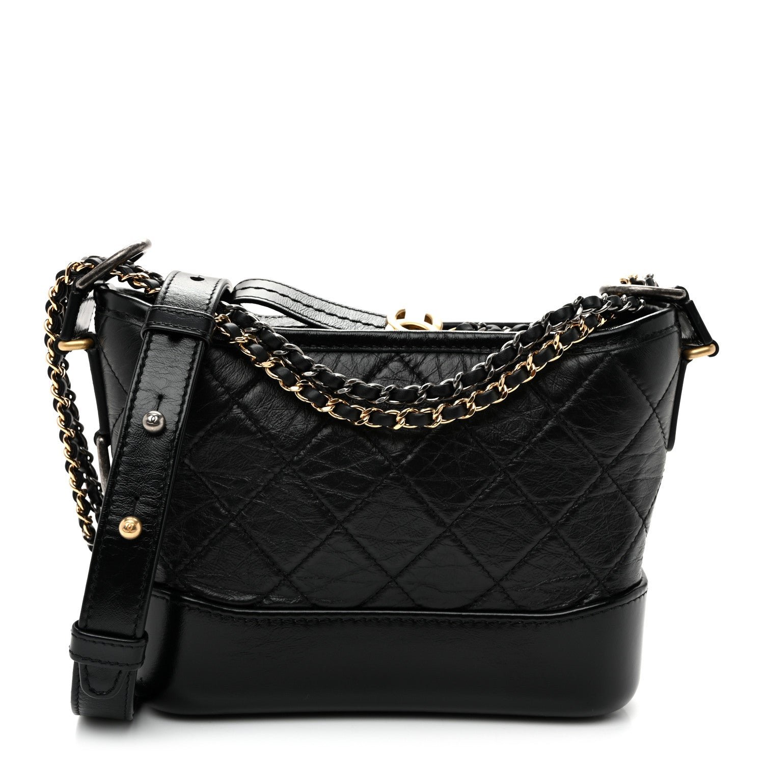 Chanel Aged Calfskin Quilted Small Gabrielle Hobo Black