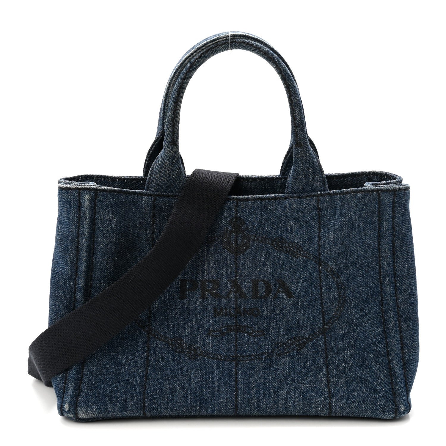 Prada Denim Small Logo Tote Bleu
