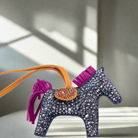 Hermes Hermès Rodeo Milo PM Charm JaneFinds Custom Shop Swarovski Crystal Anthracite & Magenta