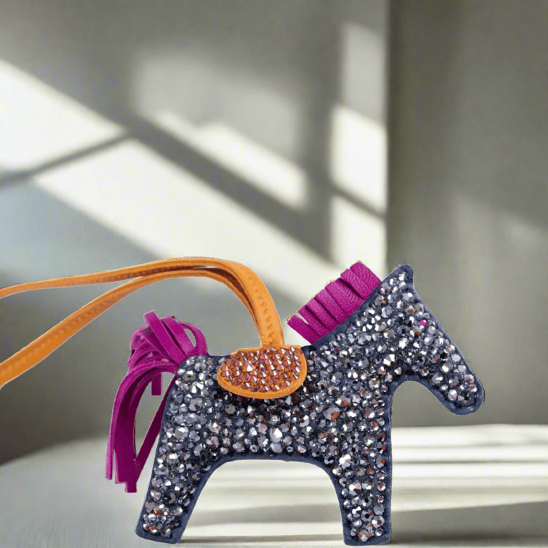 Hermes Hermès Rodeo Milo PM Charm JaneFinds Custom Shop Swarovski Crystal Anthracite & Magenta