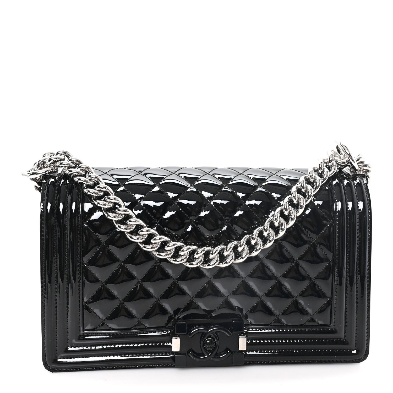 Chanel Patent Calfskin Quilted Medium Plexiglass Boy Flap Black