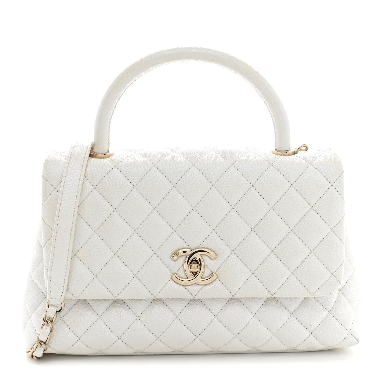 Chanel Iridescent Caviar Quilted Small Coco Handle Flap White