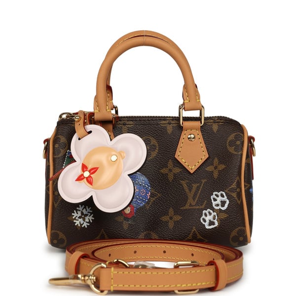 Louis Vuitton "Vivienne" Nano Speedy Bag Brown Monogram Snowy Pearl Gold Hardware