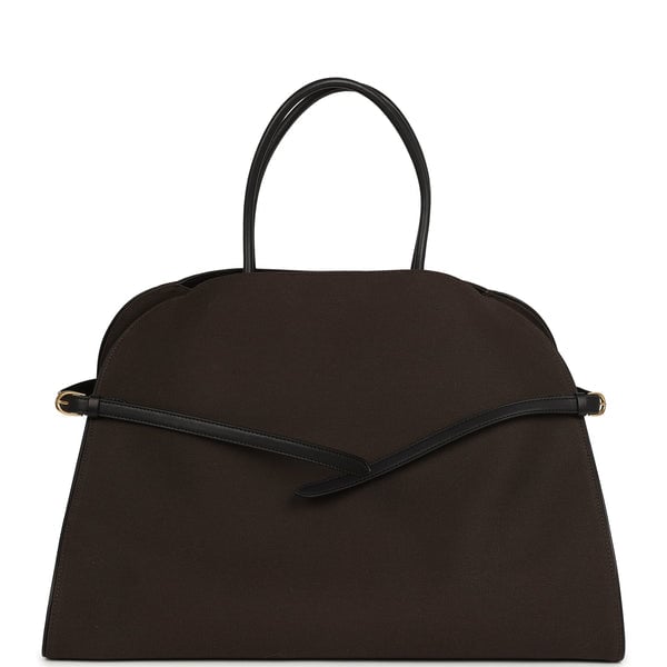 The Row Margaux 17 Ceinture Bag Dark Brown Canvas, Black Saddle Gold Hardware