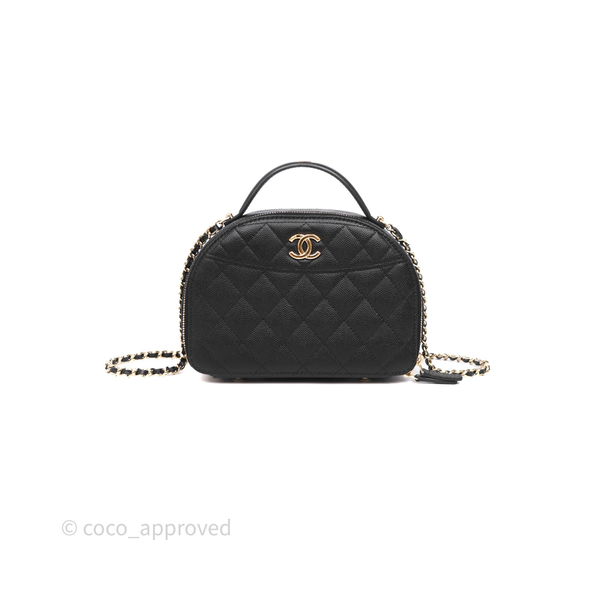 Chanel Quilted Top Handle Vanity Case Black Caviar Gold Hardware 25C