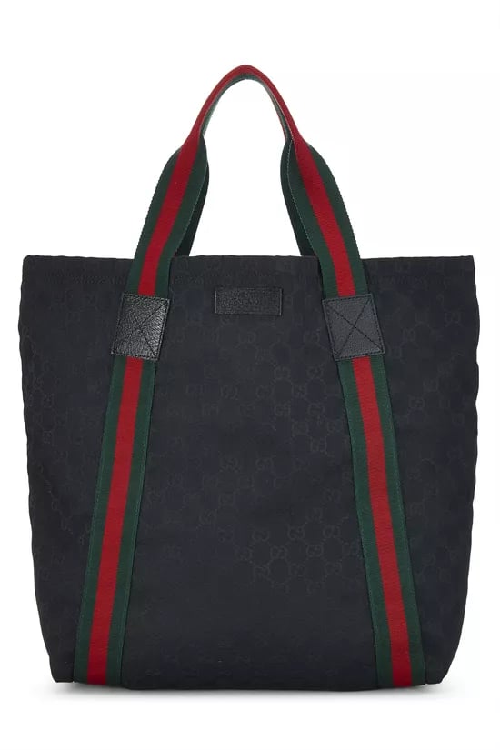 Black GG Canvas Flat Web Tote