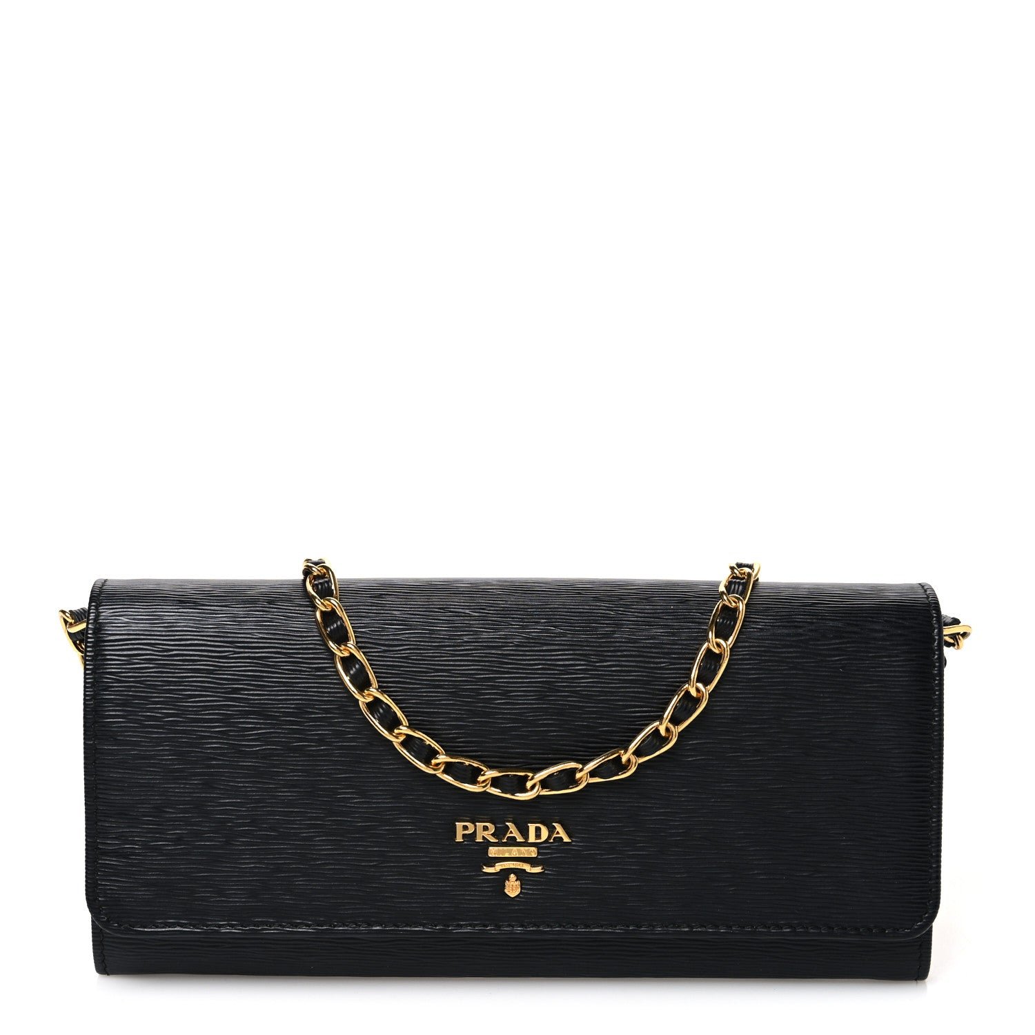 Prada Saffiano Metal Oro Chain Wallet Black