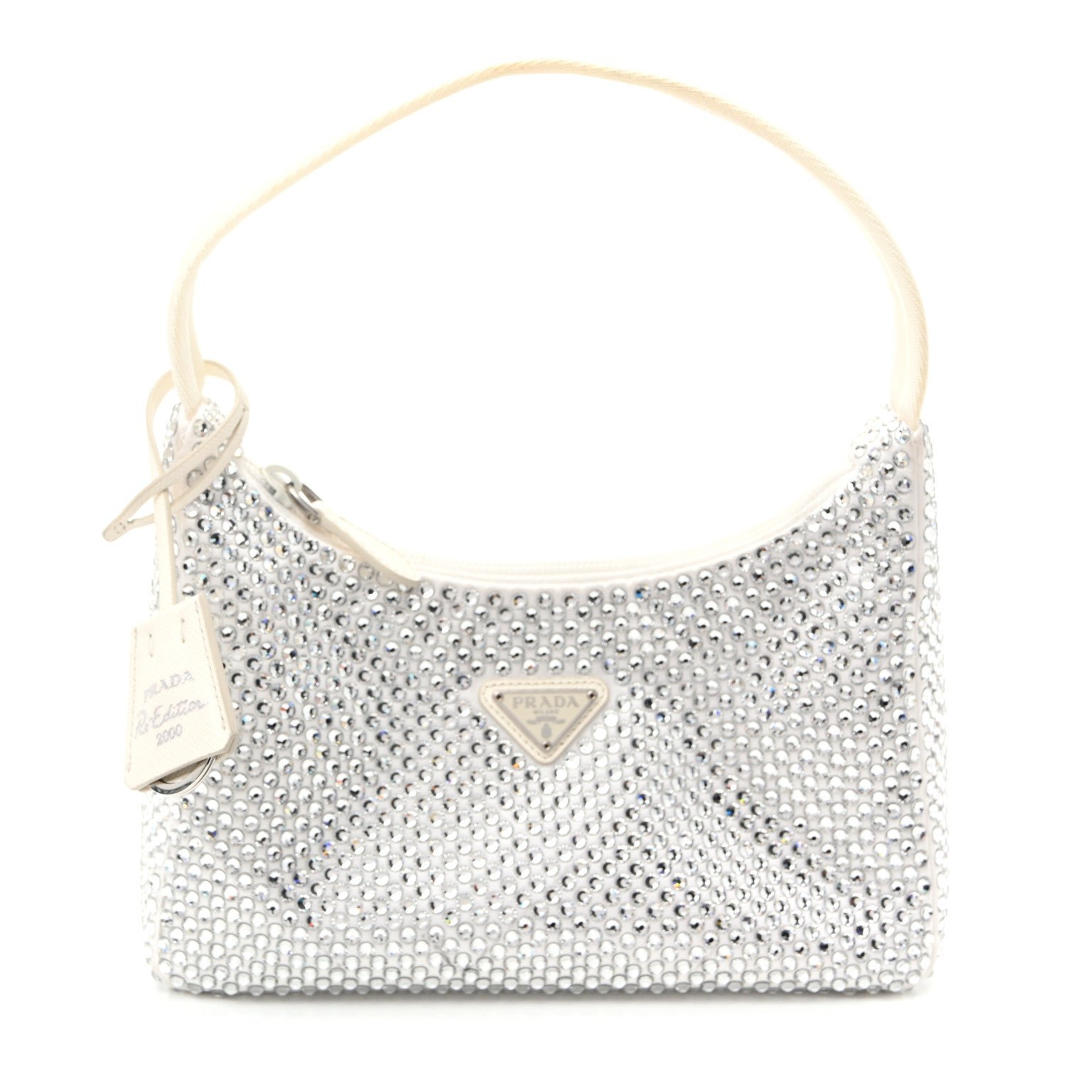 Prada Satin Crystal Mini Re-Edition 2000 Bag White