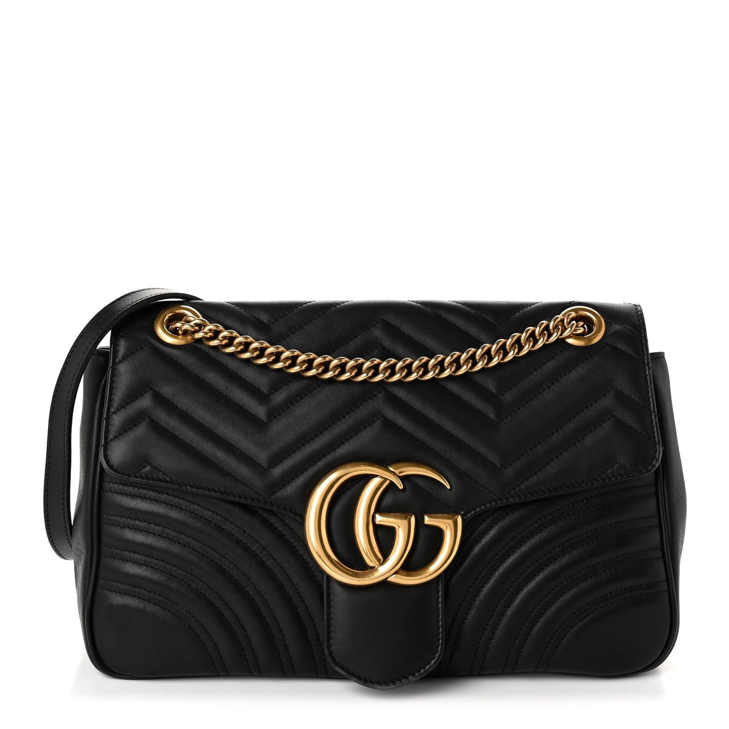 Gucci Calfskin Matelasse Medium GG Marmont Shoulder Bag Black