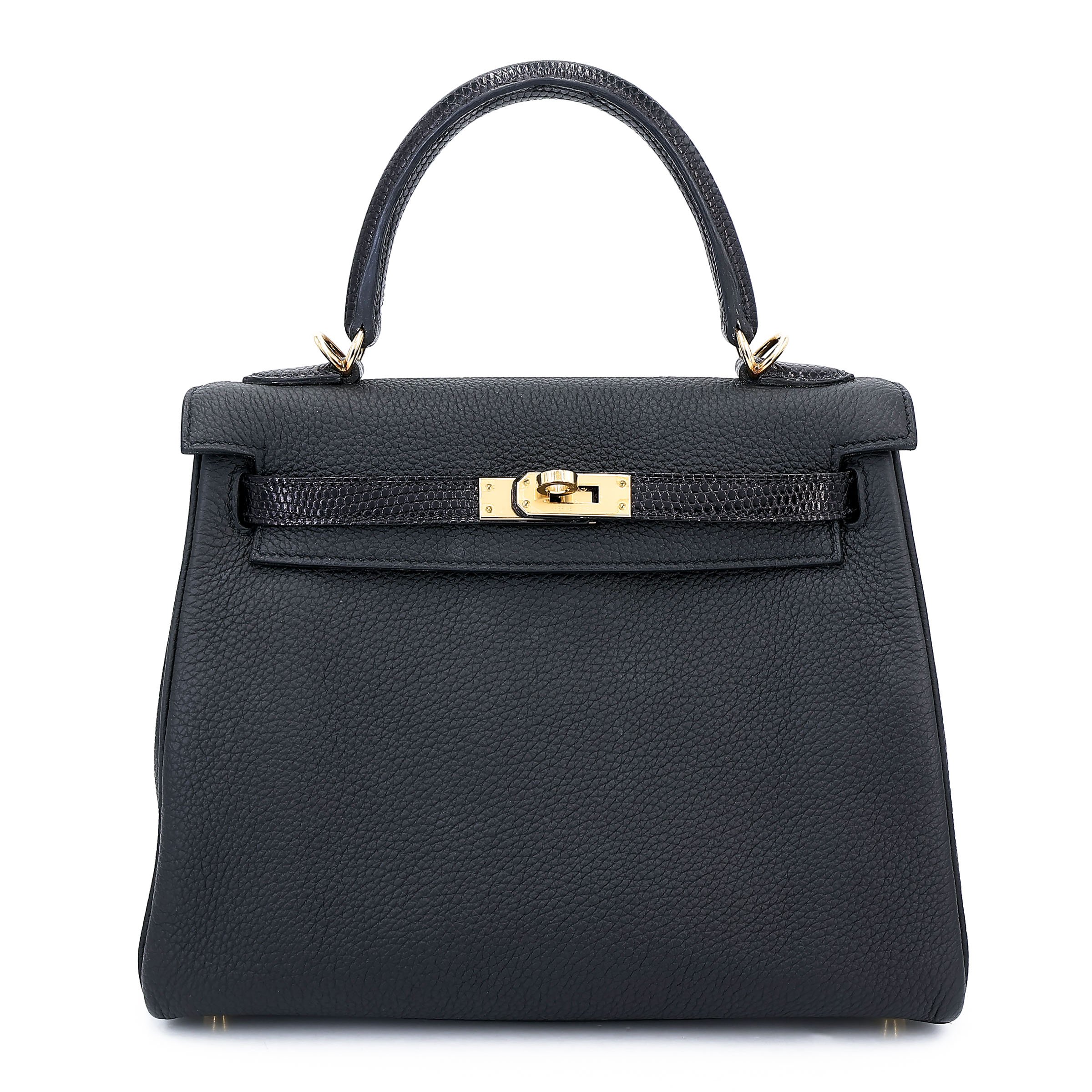 Hermes Very Good ( Rank A) HERMÈS Kelly 25 Touch Noir (89) Togo Lizard Permabrass hardware Z (2021)