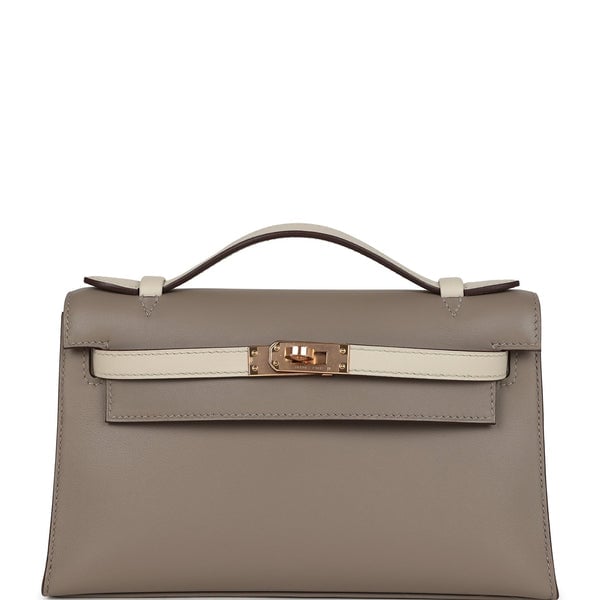 Hermes Hermes Special Order (HSS) Kelly Pochette Gris Asphalte and Beton Swift Rose Gold Hardware