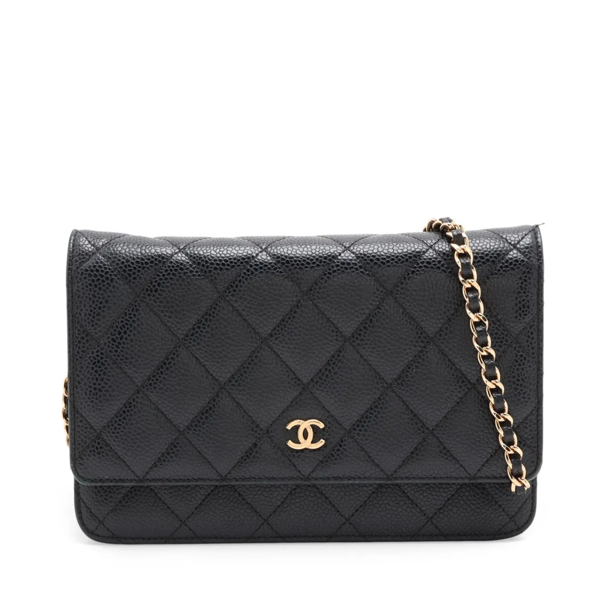 Chanel Matelasse Caviar Skin Chain Wallet Black Gold Metal Fittings 21XXXXXX