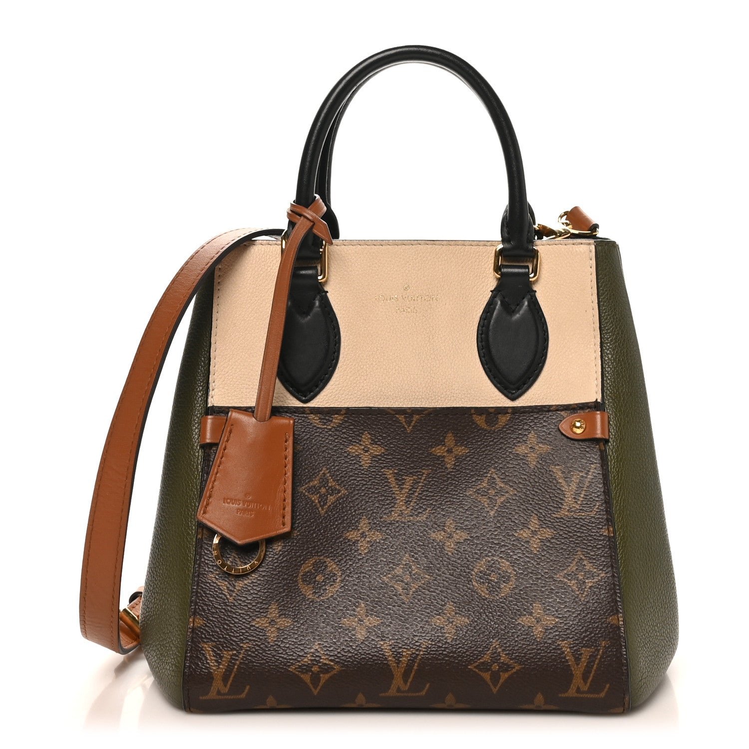 Louis Vuitton Calfskin Monogram Fold Tote PM Cream Khaki Black