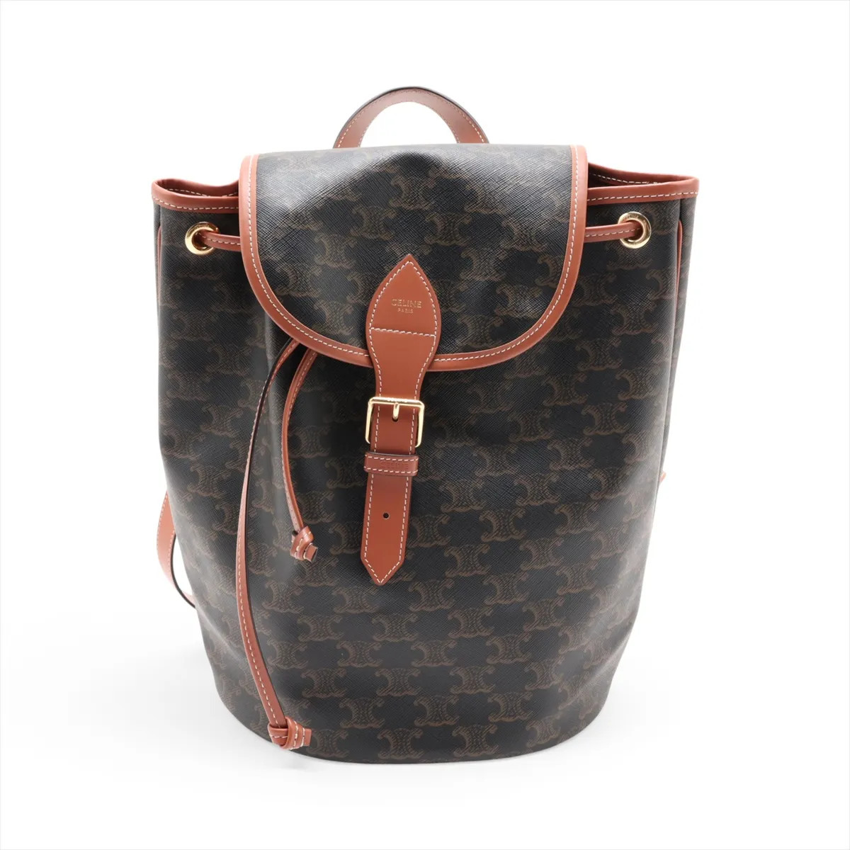 Celine Triomphe Folco PVC & leather Backpack Brown x black