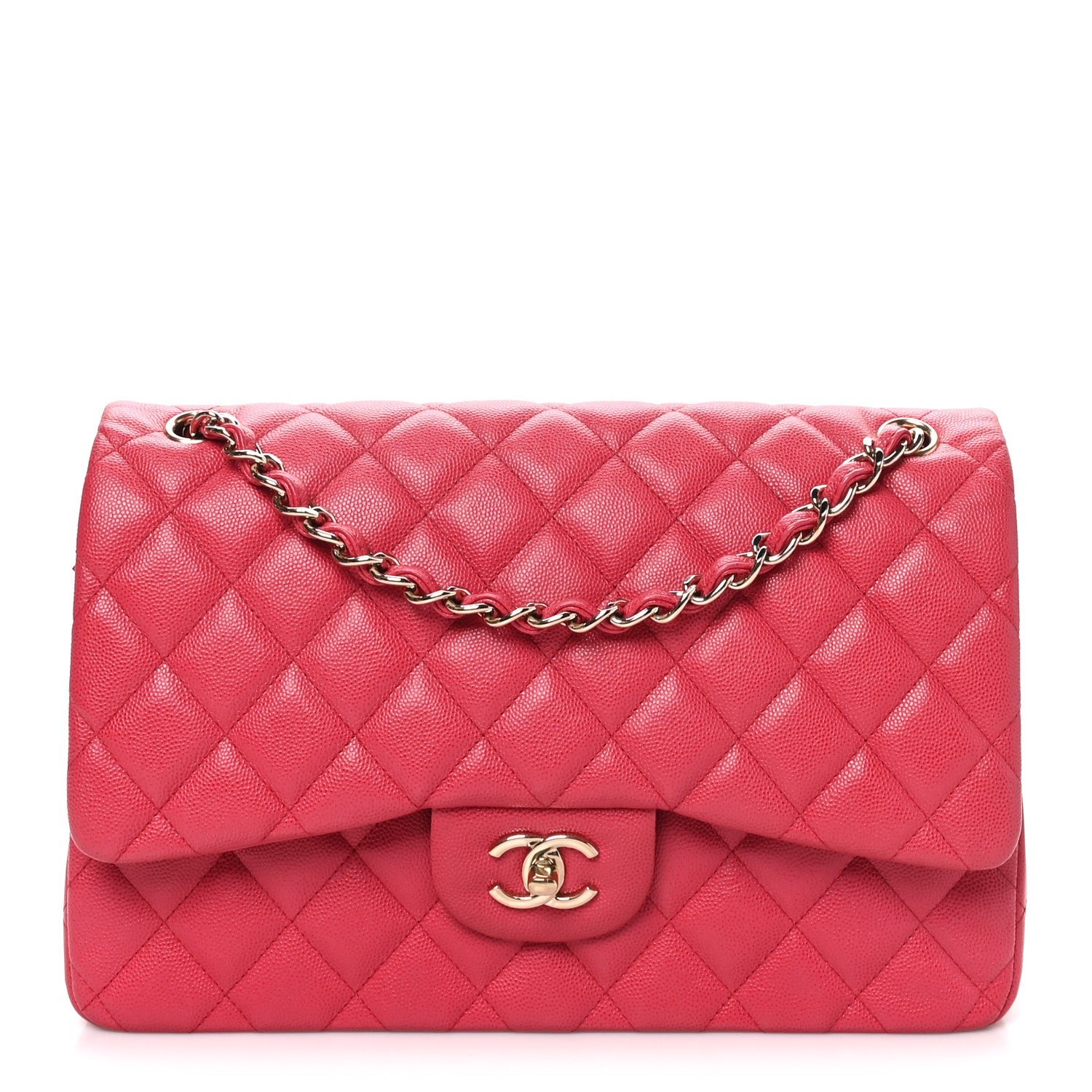 Chanel Caviar Quilted Jumbo Double Flap Dark Pink