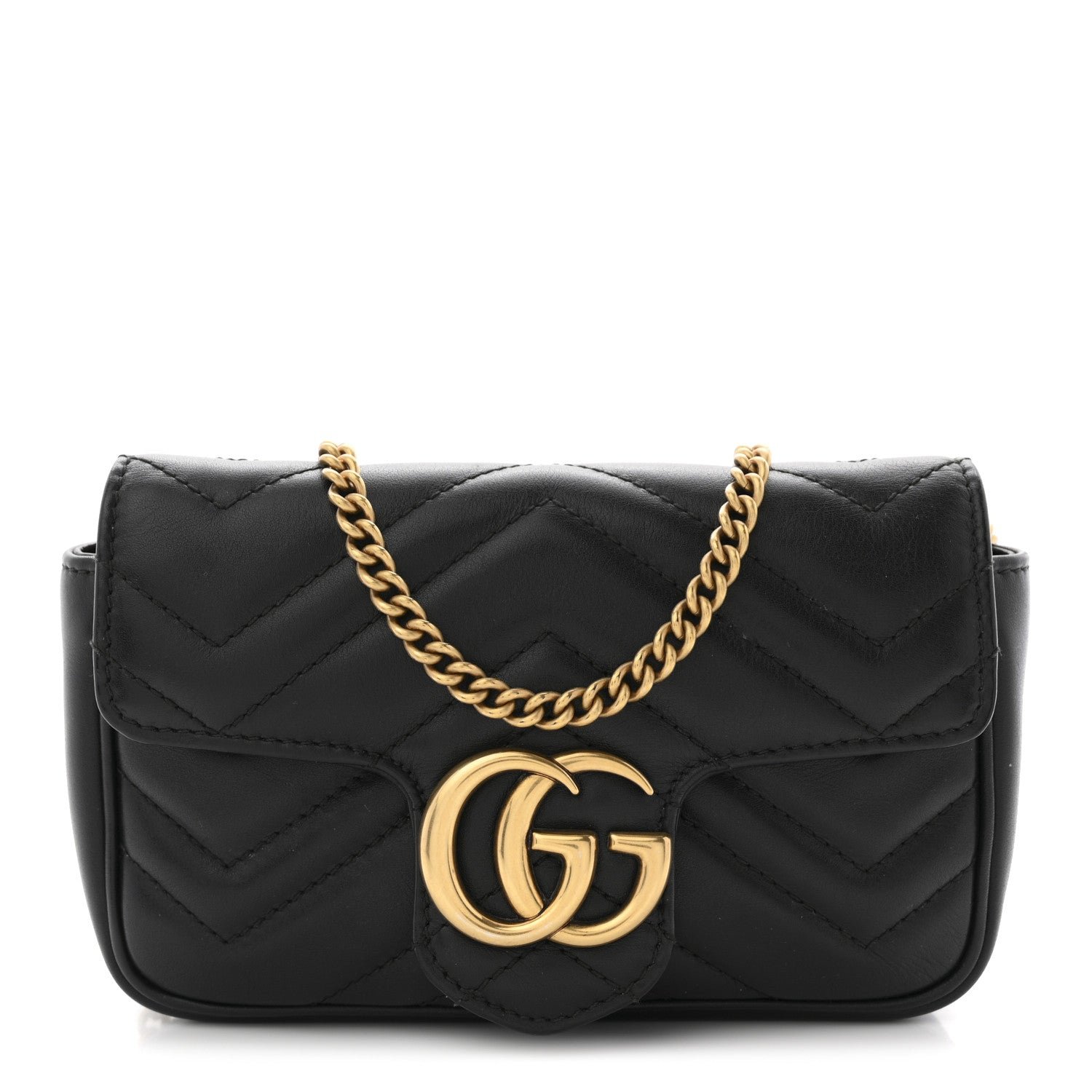 Gucci Calfskin Matelasse Super Mini GG Marmont Shoulder Bag Black