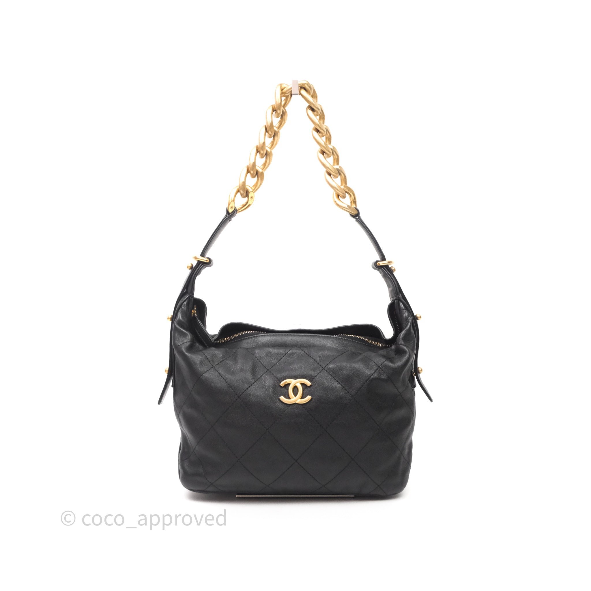 Chanel Hobo Bag Black Calfskin Aged Gold Hardware