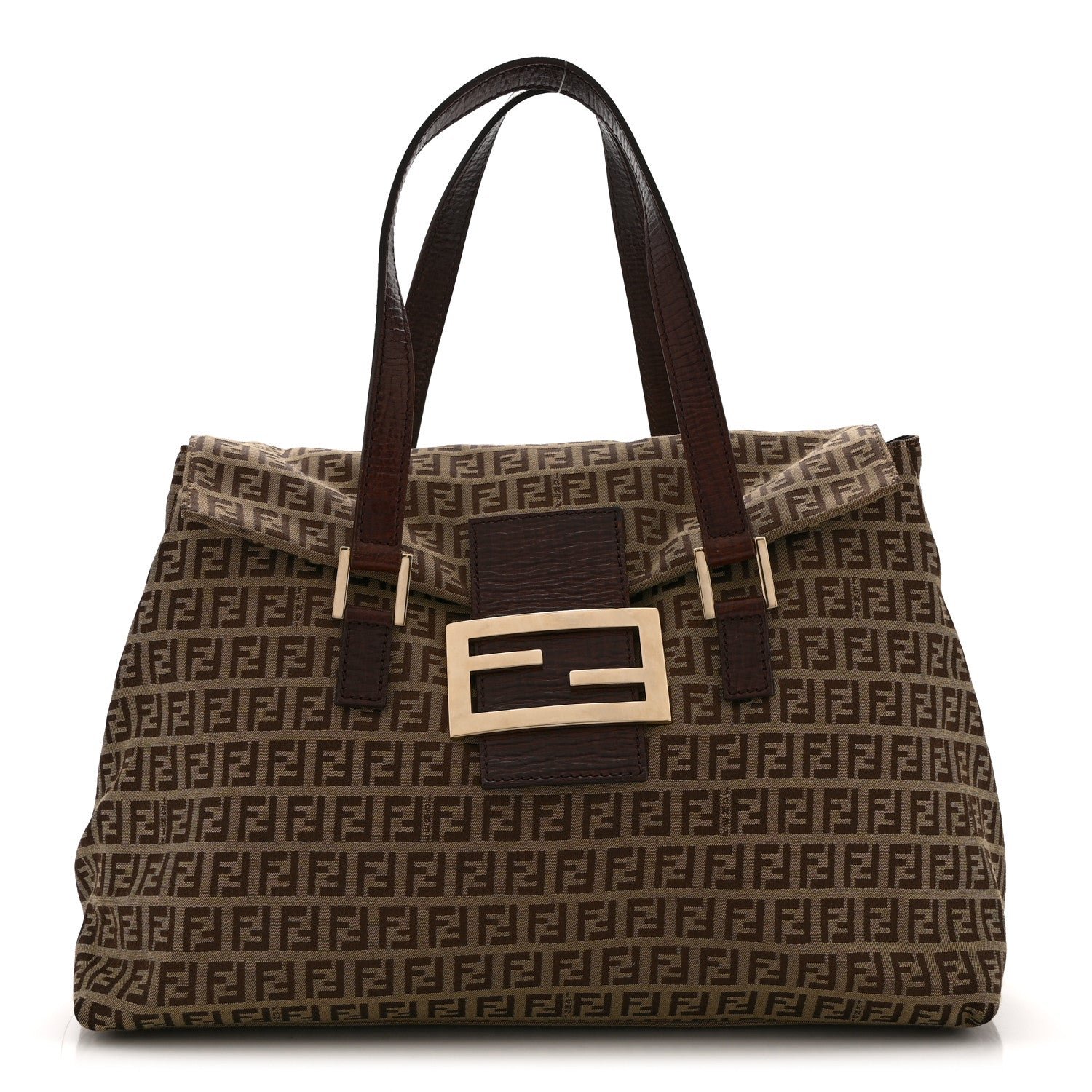 Fendi Zucchino Vitello Shoulder Bag Mogano Panna Bruciato