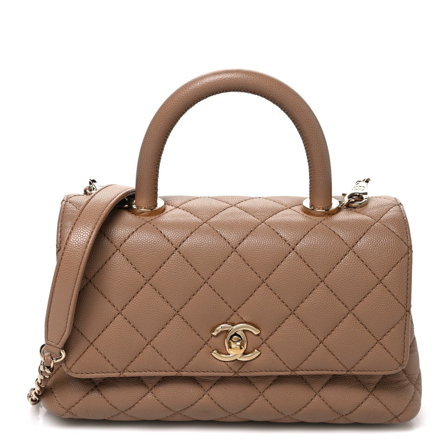 Chanel Caviar Quilted Mini Coco Handle Flap Beige