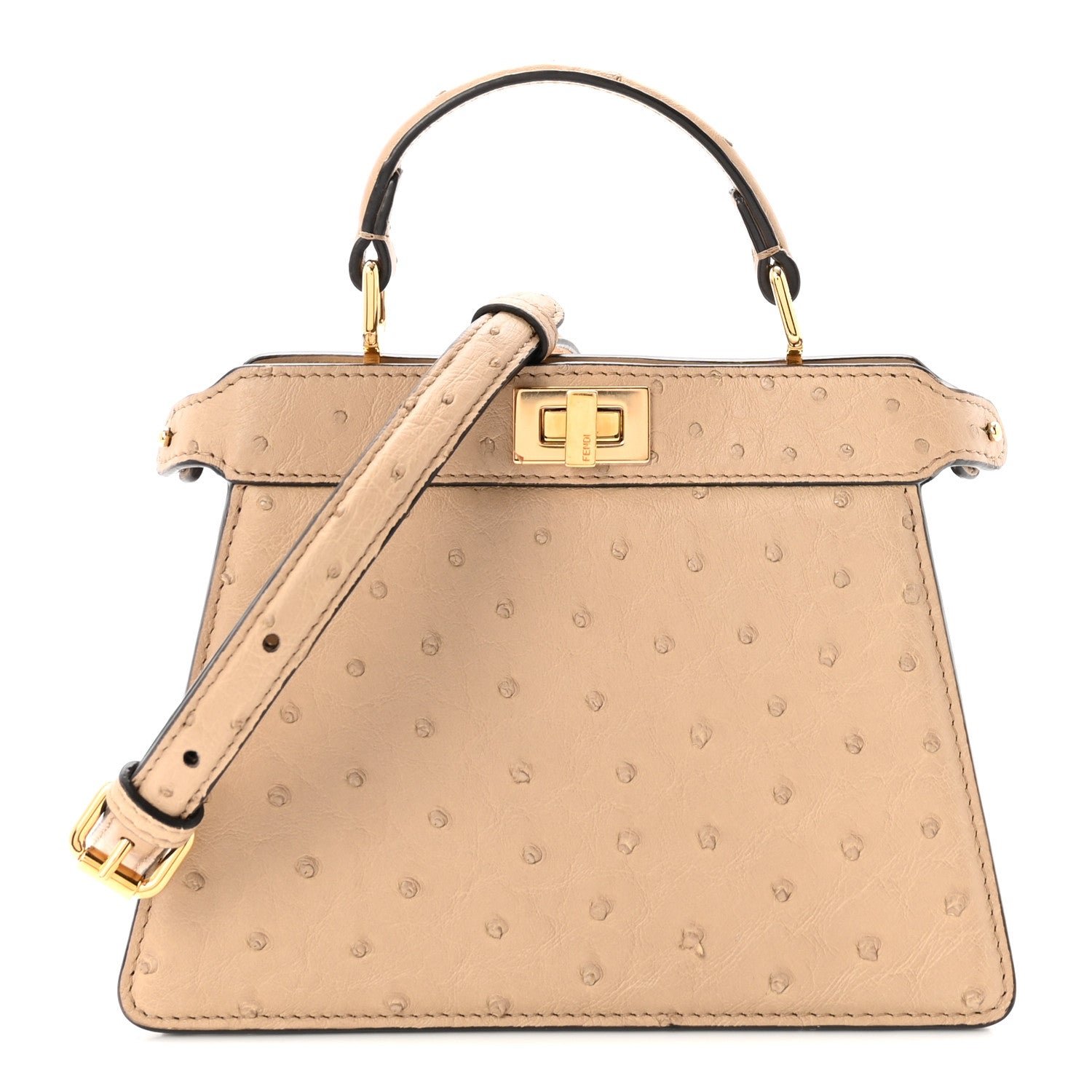 Fendi Fendi Ostrich Shiny Nappa Petite Peekaboo I SEE U Satchel Sasso