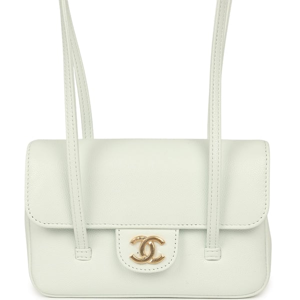 Chanel Mini Preppy Coco Clutch with Straps Light Blue Shiny Caviar Brushed Gold Hardware