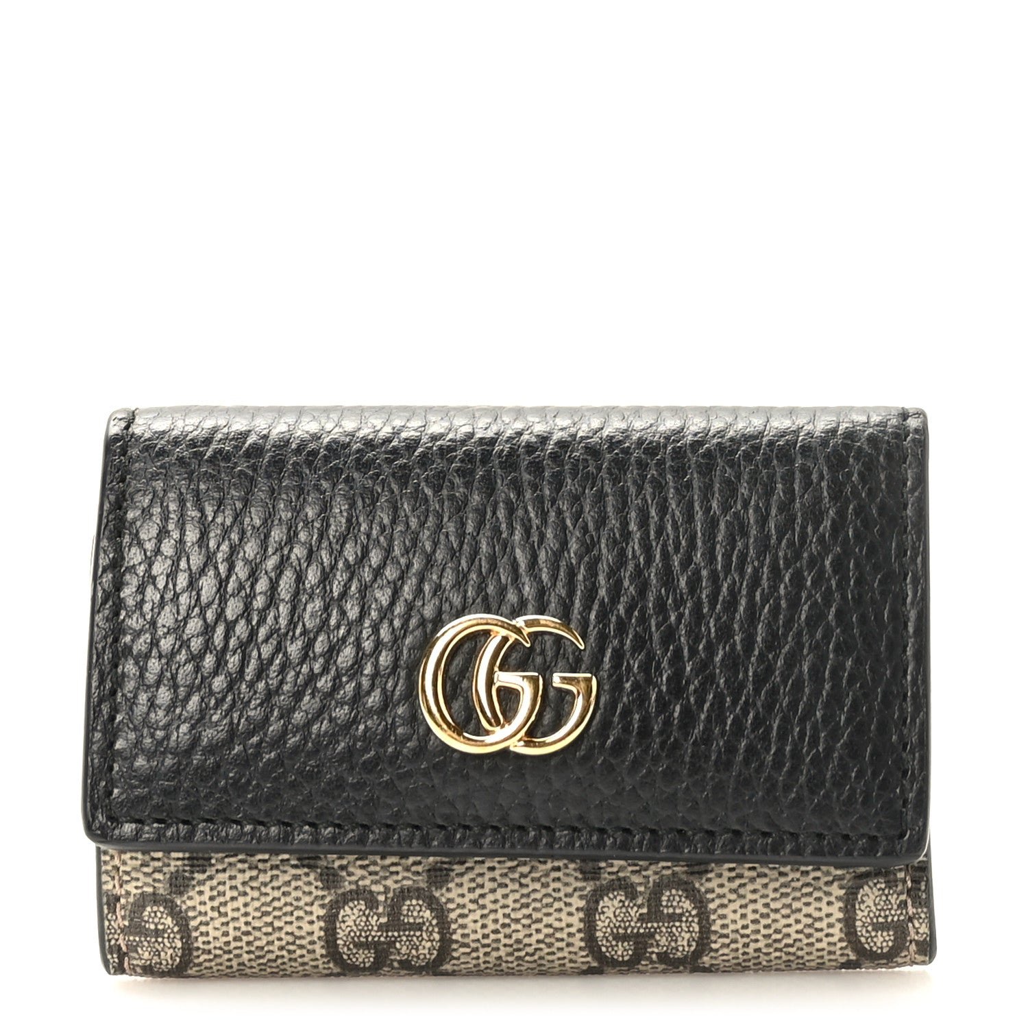 Gucci Dollar Calfskin GG Supreme Monogram GG Marmont 6 Key Holder Case Black Beige Ebony
