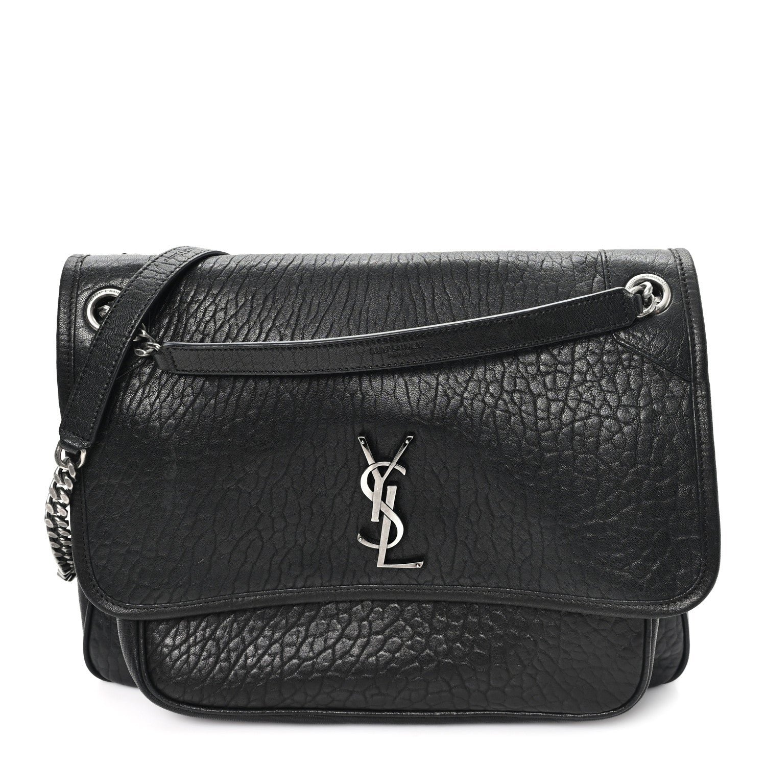 Saint Laurent Grained Lambskin Monogram Large Niki Chain Satchel Black