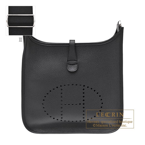 Hermes Evelyne 3 bag PM Black Clemence leather Silver hardware