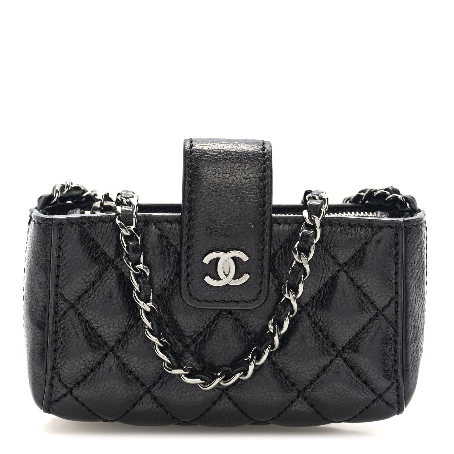 Chanel Chanel Caviar Quilted Mini Phone Holder Clutch With Chain Black