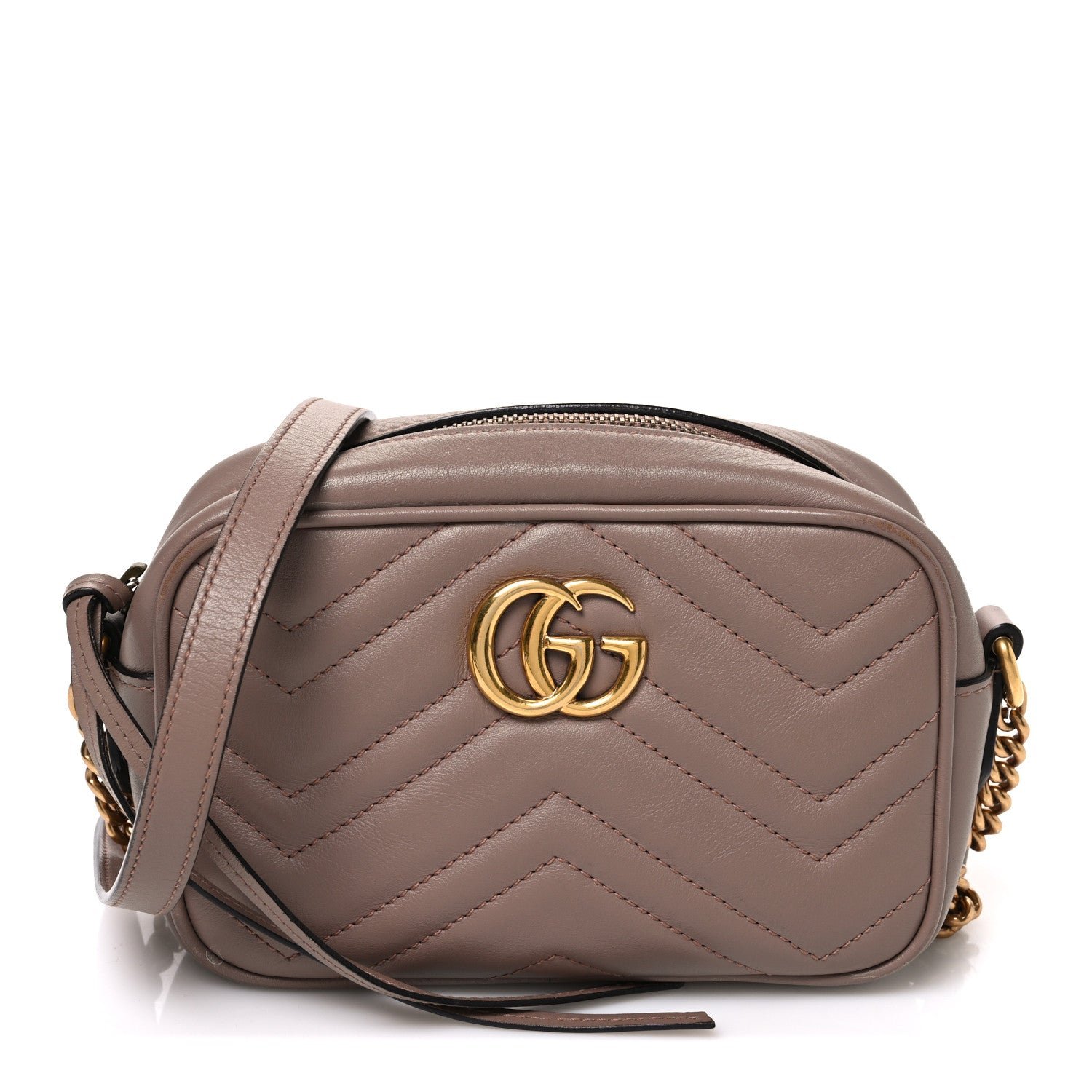 Gucci Calfskin Matelasse Mini GG Marmont Chain Shoulder Bag Porcelain Rose