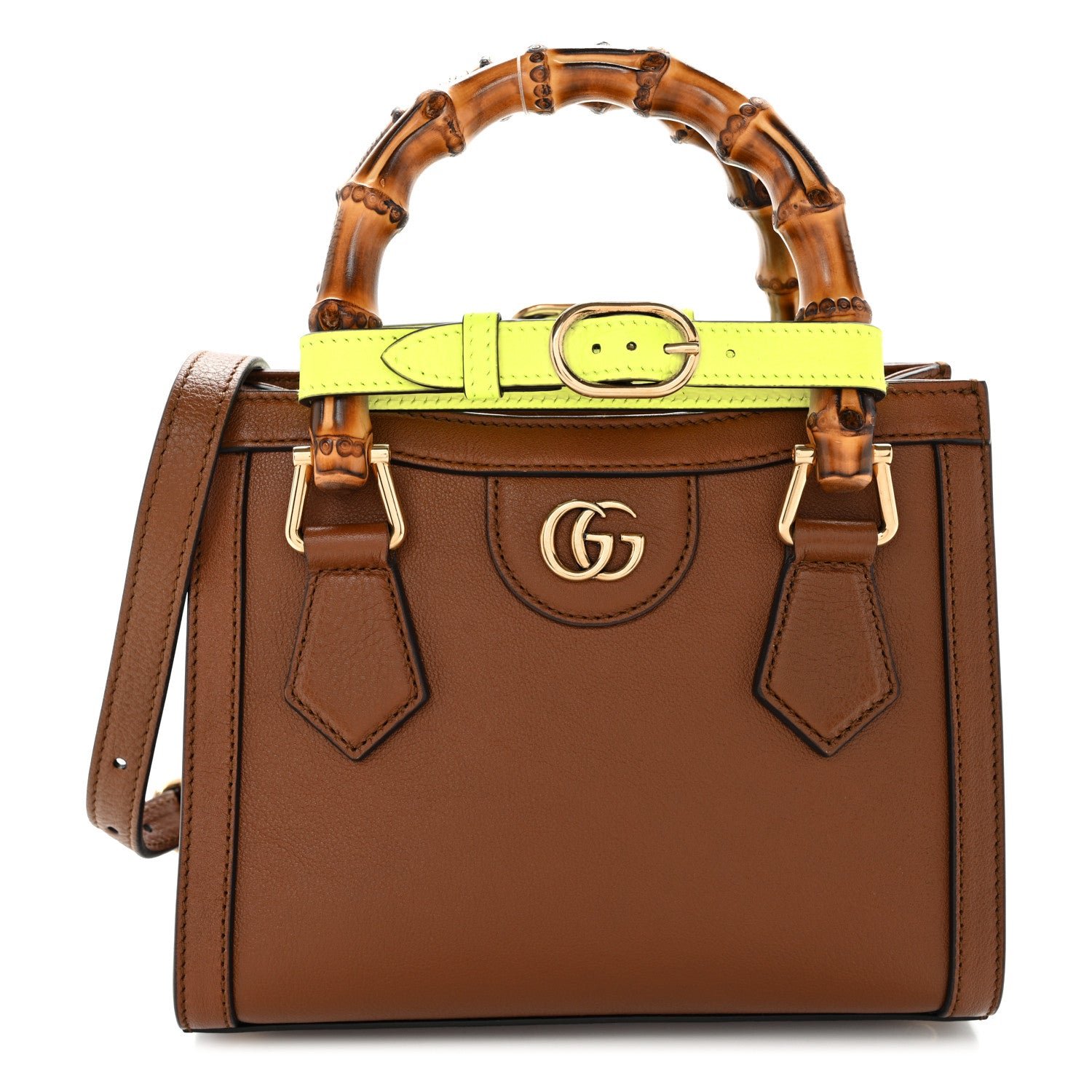 Gucci Wonka Grain Calfskin Mini Diana Tote Bag Cuir Yellow Fluo