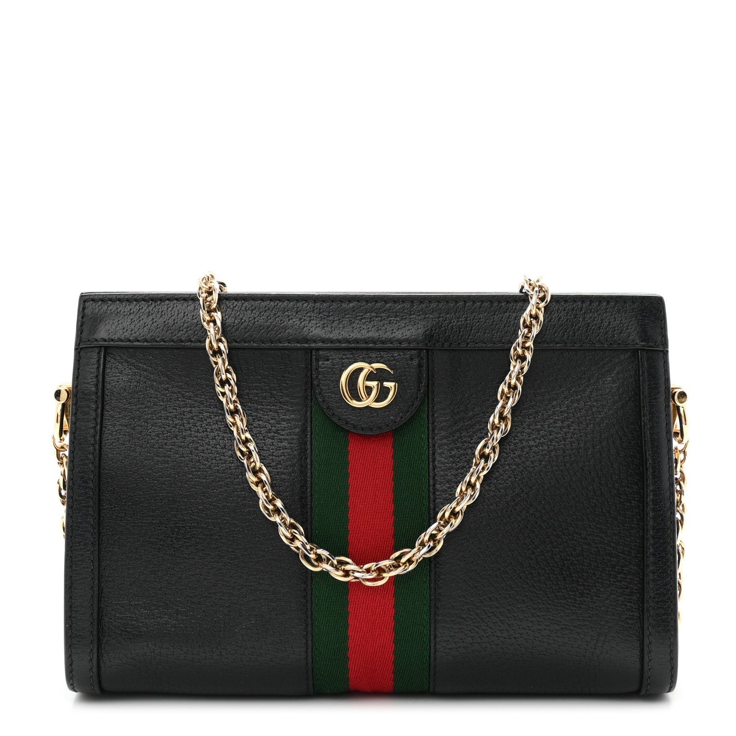 Gucci Calfskin GG Web Small Ophidia Chain Shoulder Bag Black