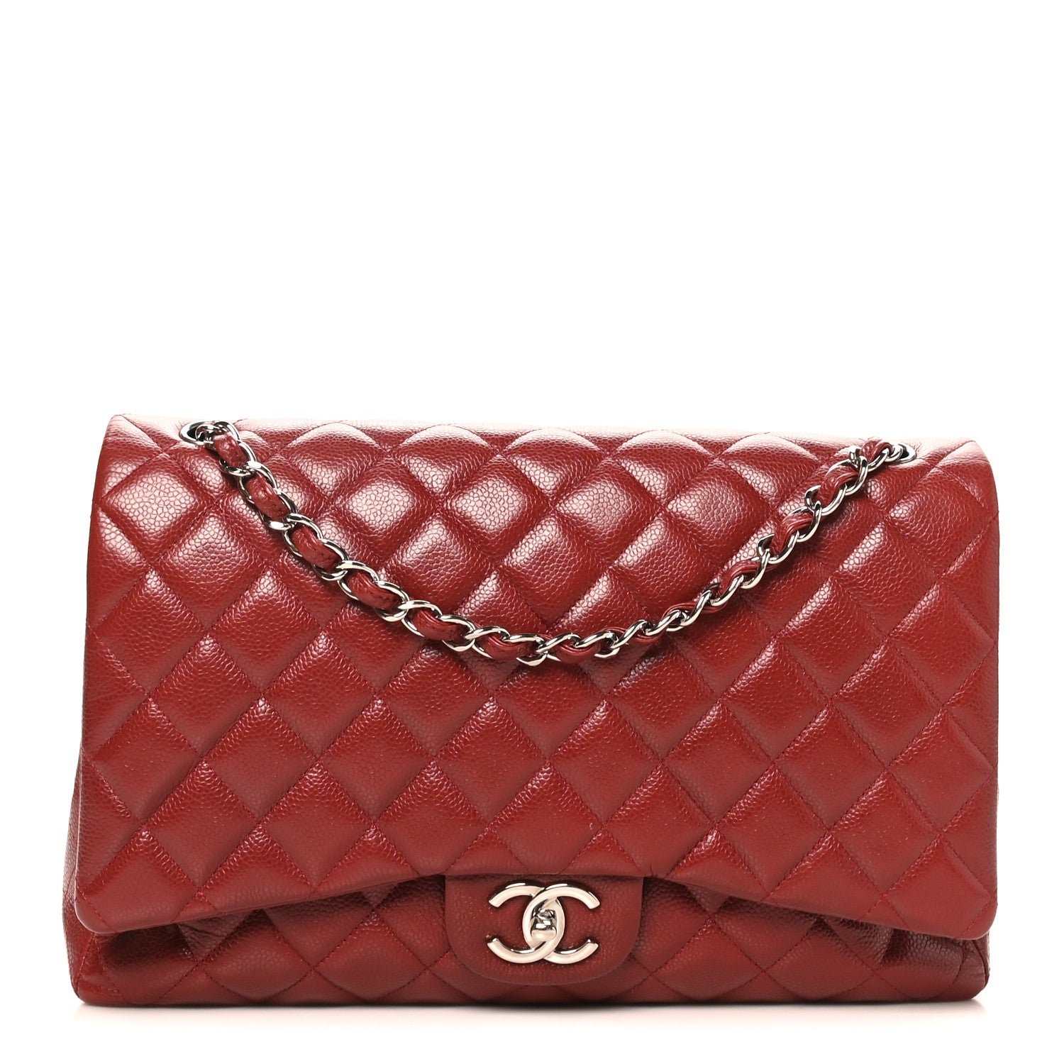 Chanel Caviar Quilted Maxi Double Flap Dark Red