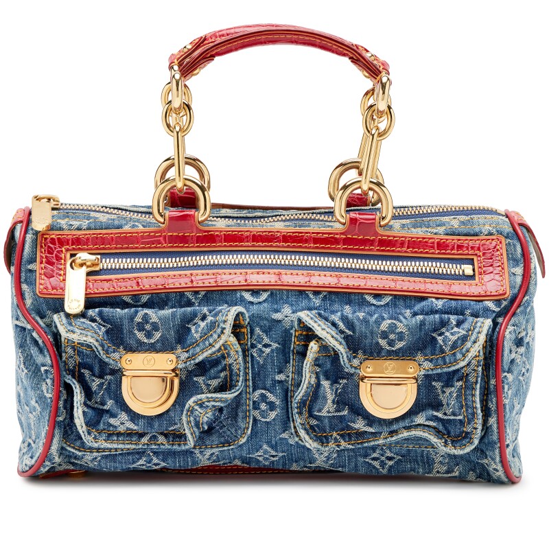 Blue Monogram Denim and Red Alligator Neo Speedy Bag Gold Hardware, 2005