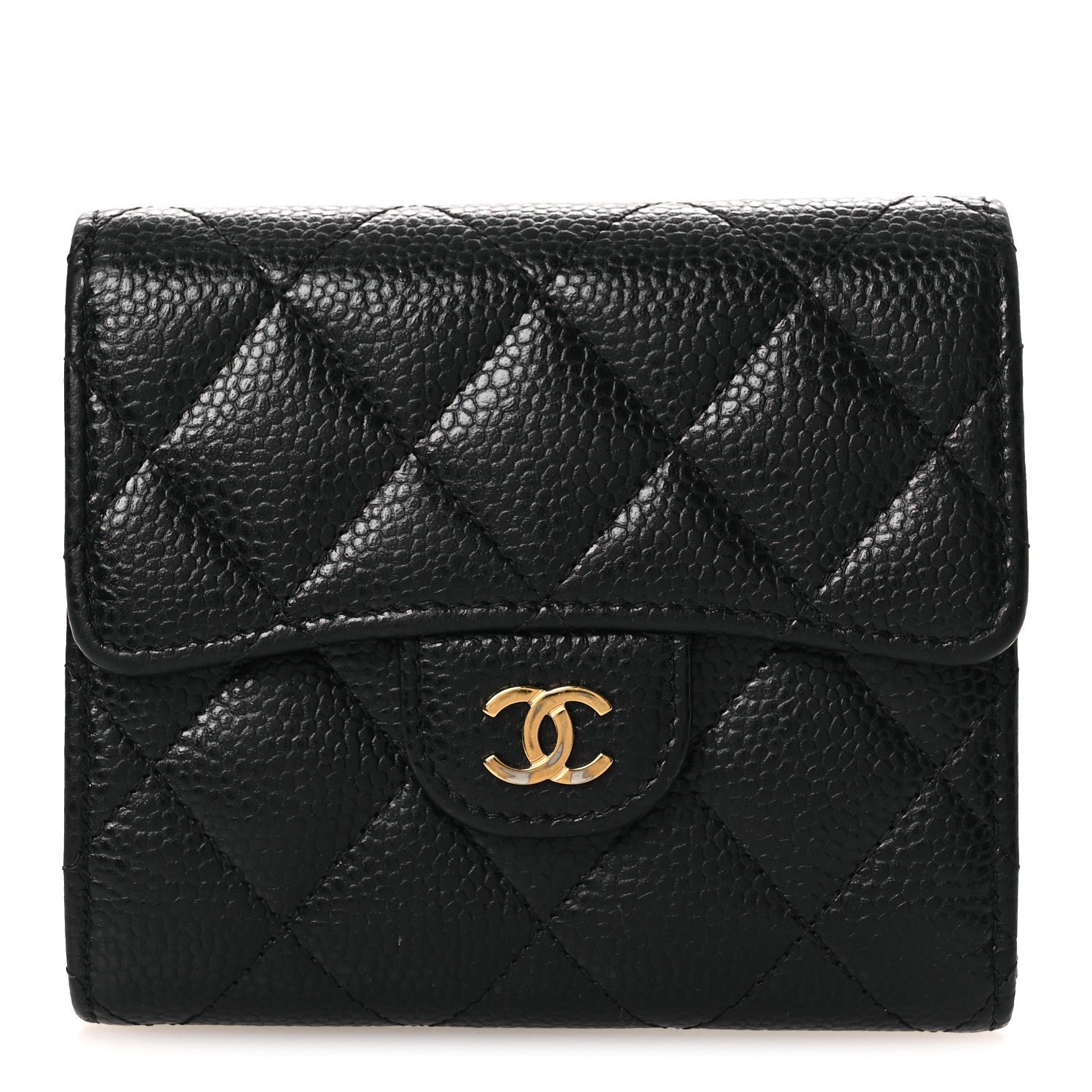 Chanel Caviar Quilted Compact Flap Wallet Black